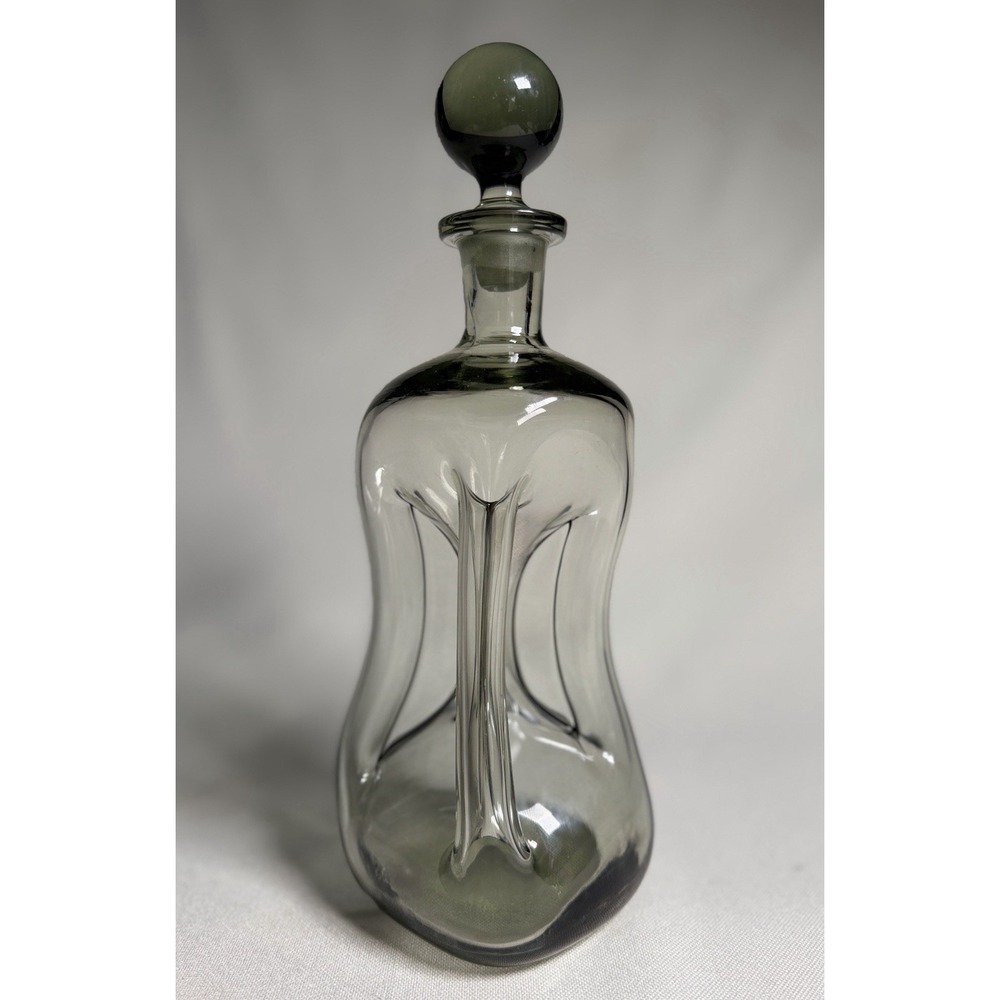 Vtg Holmegaard Designer "Kluk Kluk" Smoked Glass 11" Decanter & Stopper Denmark